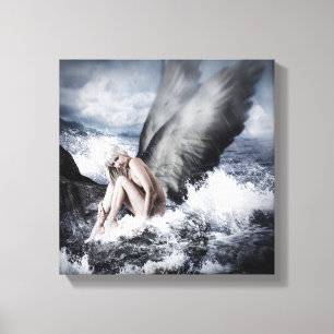 mooie blond vrouw met engel vleugels canvas afdruk
