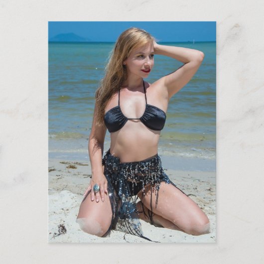 Mooie Blonde Bikini Beach Briefkaart (Voorkant)