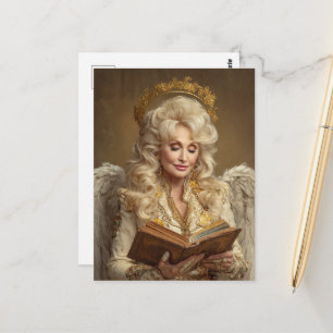 Mooie Blonde Engel Vrouw Met Boek Briefkaart