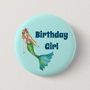 Mooie Blonde Hair Mermaid Birthday Girl Button