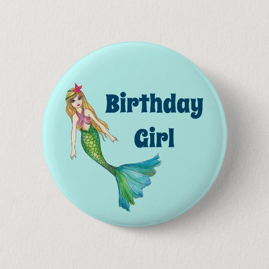 Mooie Blonde Hair Mermaid Birthday Girl Button (Voorkant)