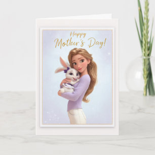 Mooie Blonde Mama Die Haar Baby Bunny Girl Knuffel Kaart