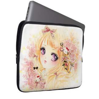 Mooie blonde meid met rozen laptop sleeve