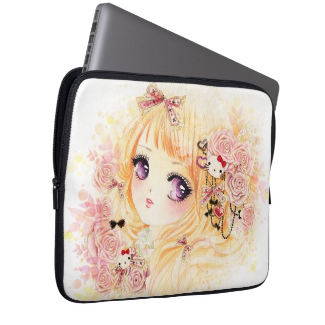 Mooie blonde meid met rozen laptop sleeve (Voorkant Rechts)