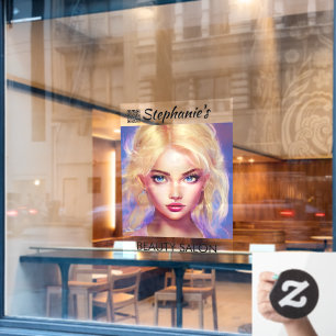 Mooie Blonde Meisje Schoonheidssalon Met QR Code Raamsticker