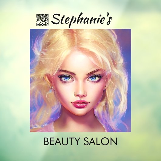Mooie Blonde Meisje Schoonheidssalon Met QR-Code Raamsticker (Vel 3)