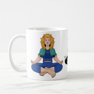 Mooie Blonde Meisje Yoga Houden Lotus Lief Koffiemok
