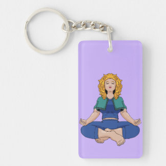 Mooie Blonde Meisje Yoga Houding Lotus Schattig Sleutelhanger