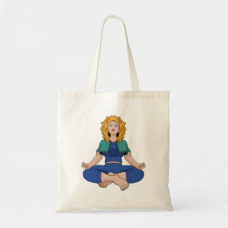 Mooie Blonde Meisje Yoga Houding Lotus Schattig Tote Bag