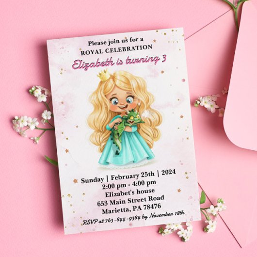 Mooie Blonde Prinses met een Draken Verjaardagsfee Kaart