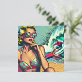 Mooie Blonde Retro Vrouw en Surfer Man (Staand voorkant)