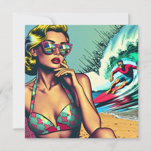 Mooie Blonde Retro Vrouw en Surfer Man (Voorkant)
