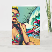 Mooie blonde retro vrouw en surferman