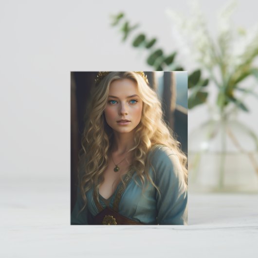 Mooie blonde vrouw briefkaart (Staand voorkant)