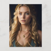 Mooie blonde vrouw in blauw en gouden jurk briefkaart (Voorkant)