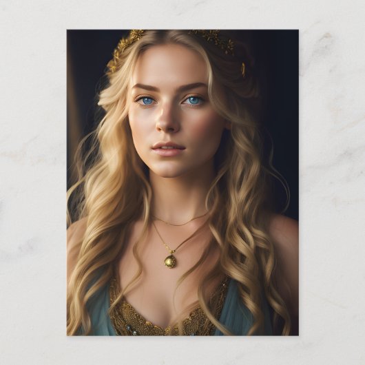 Mooie blonde vrouw in blauw en gouden jurk briefkaart (Voorkant)