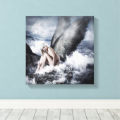 Mooie blonde vrouw met engelvleugels canvas afdruk (Insitu (Houten vloer))