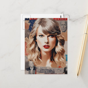Mooie blonde vrouw stemmen collage briefkaart