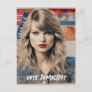 Mooie blonde vrouw stemmen Democrat Collage Briefkaart