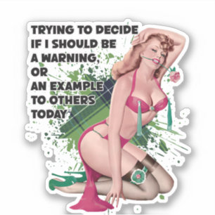 Mooie Blondine in Groene Hakken Retro Pin-up Sticker