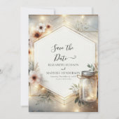 Mooie Bloom Mason Jar bruiloft Save The Date (Voorkant)