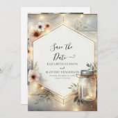 Mooie Bloom Mason Jar bruiloft Save The Date (Voorkant / Achterkant)
