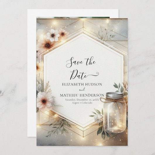 Mooie Bloom Mason Jar bruiloft Save The Date (Voorkant / Achterkant)