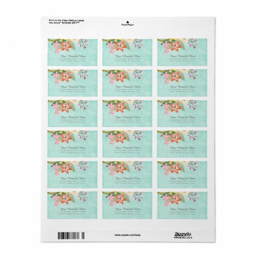 Mooie Blooms Adresetiketten / Aqua Etiket (Full Sheet)