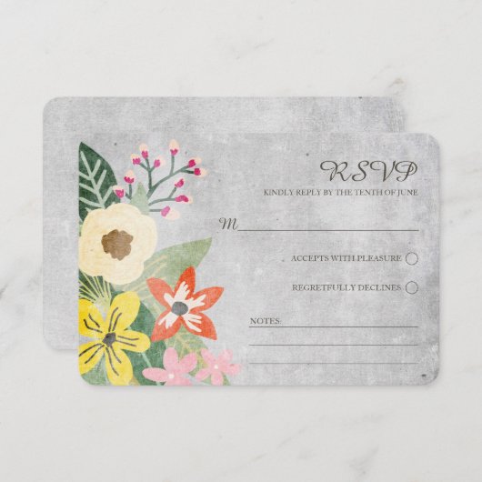 Mooie Blooms Bruiloft RSVP Kaart / Grijs (Voorkant / Achterkant)