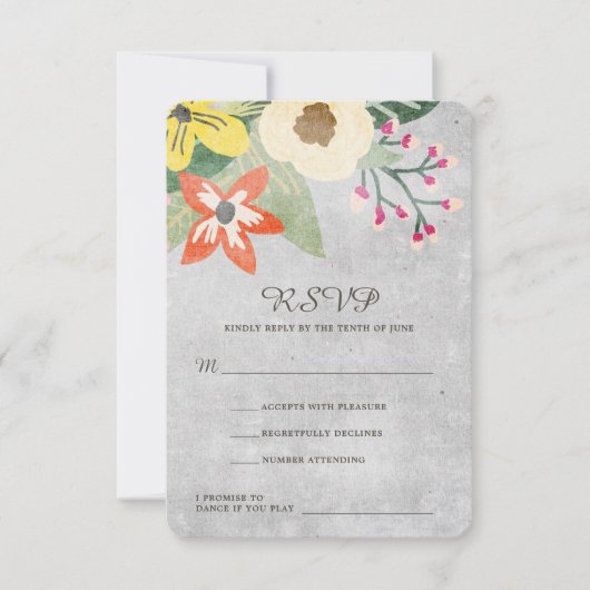 Mooie Blooms bruiloft RSVP-kaart | Grijs | DOUANE RSVP Kaartje (Voorkant)