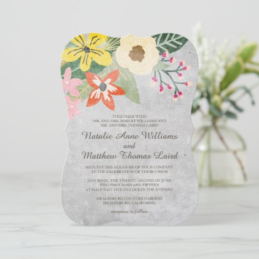 Mooie Blooms bruiloft uitnodiging / grijs (Staand voorkant)