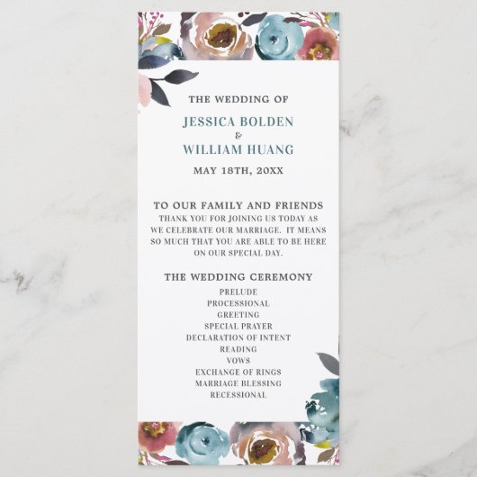 Mooie Blooms Floral Spring Wedding Ceremony Programmakaart (Voorkant)