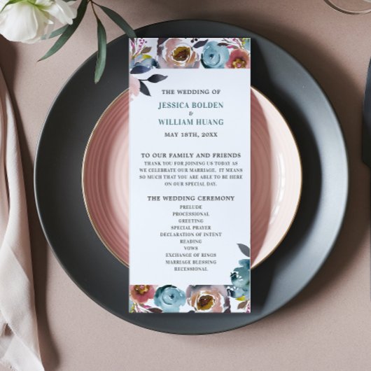 Mooie Blooms Floral Spring Wedding Ceremony Programmakaart