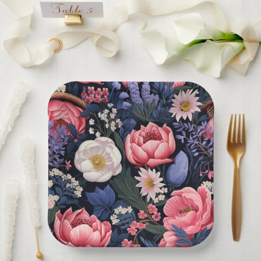 Mooie Blooms, kleurrijk patroon, Papieren Bordje (Huwelijk)