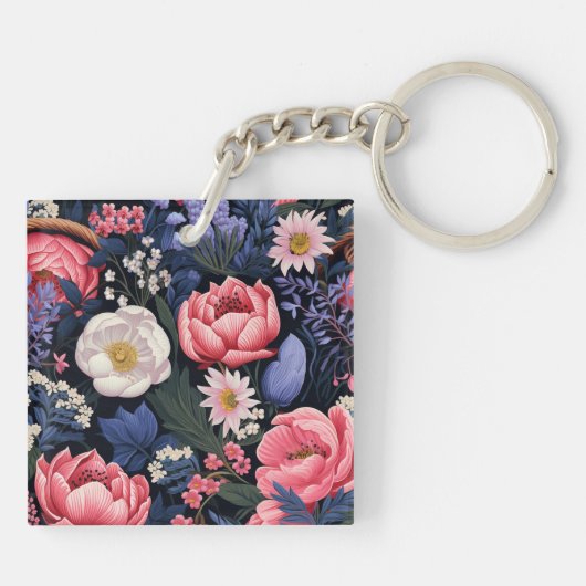 Mooie Blooms, kleurrijk patroon, Sleutelhanger (Achterkant)