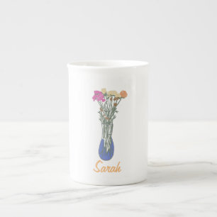 Mooie Blooms Originele Bloemen Illustratie Porselein Kop