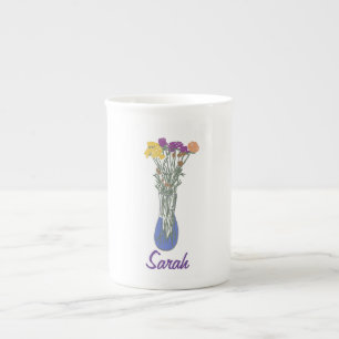 Mooie Blooms Originele Bloemen Illustratie Porselein Kop