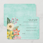 Mooie Blooms Waterverf Bloemen RSVP / Aqua (Voorkant / Achterkant)