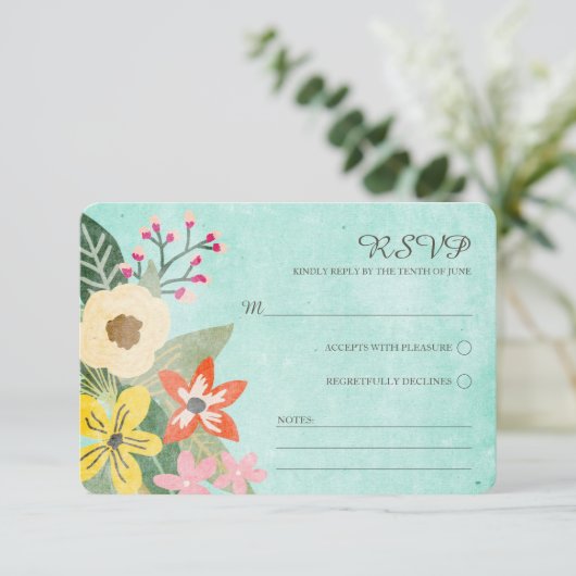 Mooie Blooms Waterverf Bloemen RSVP / Aqua (Staand voorkant)