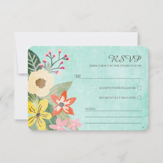Mooie Blooms Waterverf Bloemen RSVP / Aqua (Voorkant)
