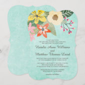 Mooie Blooms Waterverf Floral Wedding / Aqua Kaart (Voorkant / Achterkant)