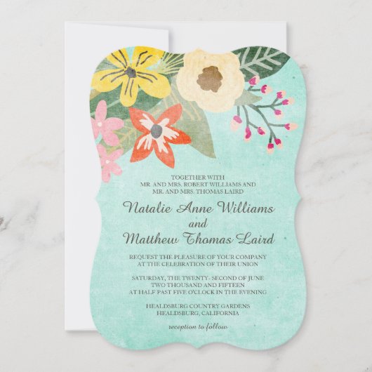 Mooie Blooms Waterverf Floral Wedding / Aqua Kaart (Voorkant)