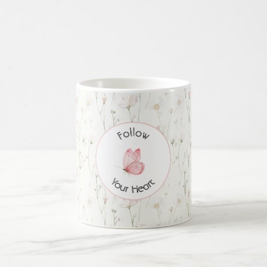 Mooie Blos Roze Bloem Vlinder Koffiemok (Center)