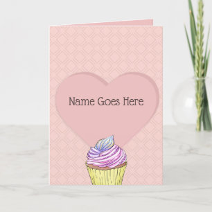 Mooie Blos Roze Liefdes Hart Zoete Snoepjes Cupcak Kaart
