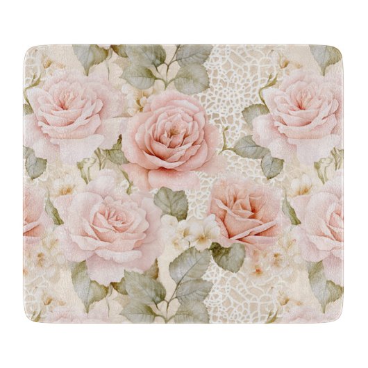 Mooie Blos Roze Rozen Bloemige Bruiloftsdouche Snijplank (Voorkant)