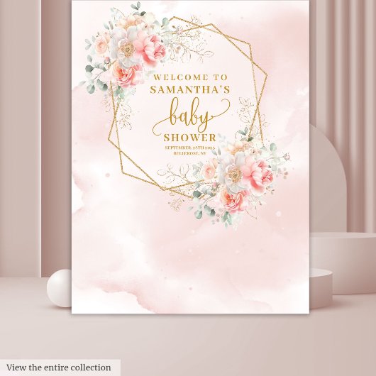 Mooie blozende roze gouden babyshower fotohokje wandkleed