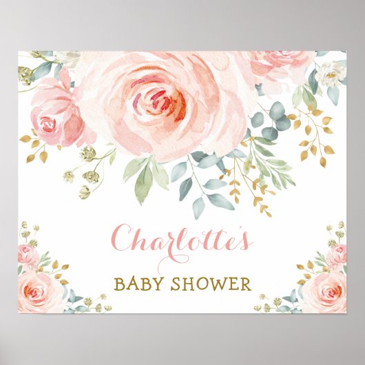 Mooie Blozende Watercolor Rozen Baby Shower Feest Poster (Voorkant)