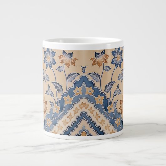 Mooie Blue Beige Batik Garden Specialty Mok (Voorkant)