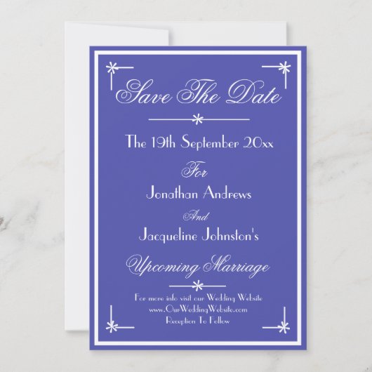 Mooie Blue Boho Luxe Classic Chic Wedding Save The Date (Voorkant)