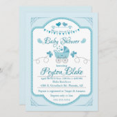 Mooie Blue Buggy Baby shower Uitnodigen Kaart (Voorkant / Achterkant)